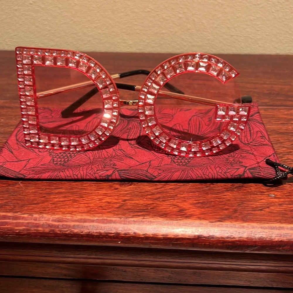 Sunnies Say DG They Are Red With Pink Rhinestones